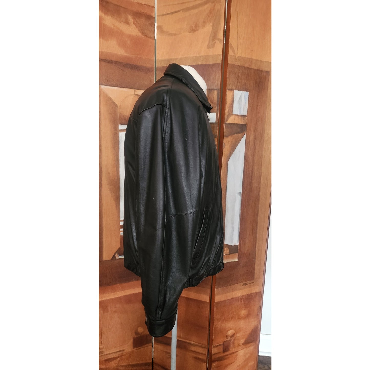 Vintage 1990s Perry Ellis Portfolio Jacket Leather Collared Full Zip Duckdown Liner XL