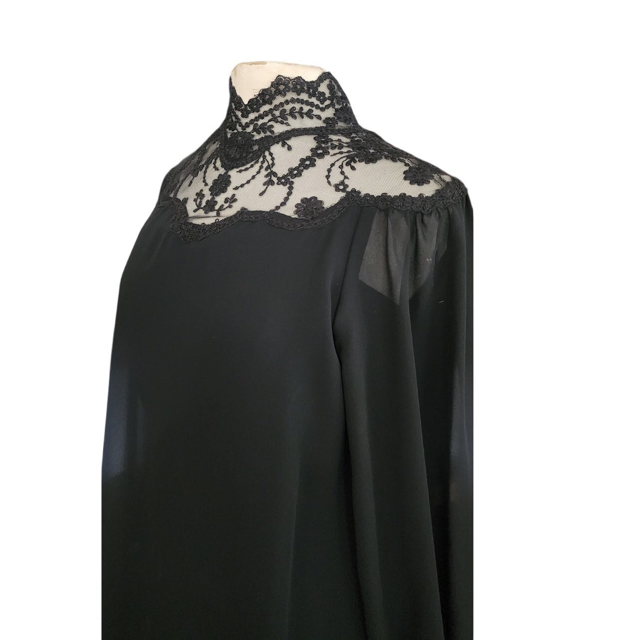 Vintage 1970s Giorgio Sant'Angelo Dress Black Silk Georgette & Lace