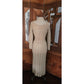 Vintage 1970s Cream Knit Maxi Dress Openwork Crochet Liner Long Sleeved Belted