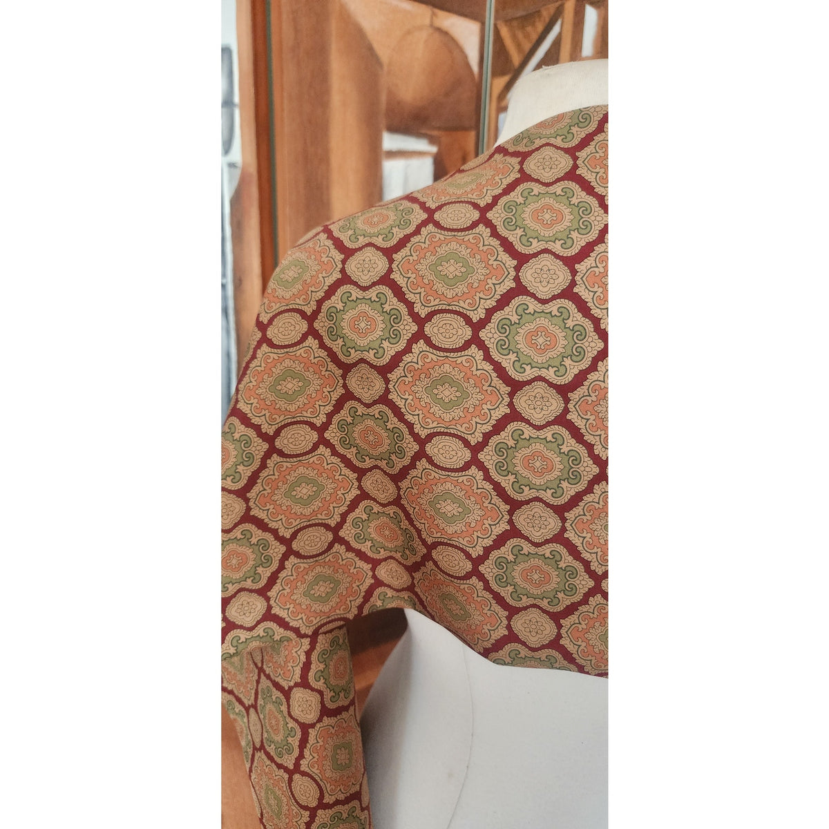 Vintage 1990s Jil Sander Scarf Brown Gold Silk Print Baroque Tessellation