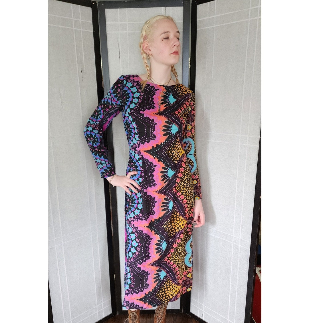 Vintage 70s Dress in Psychedelic Print