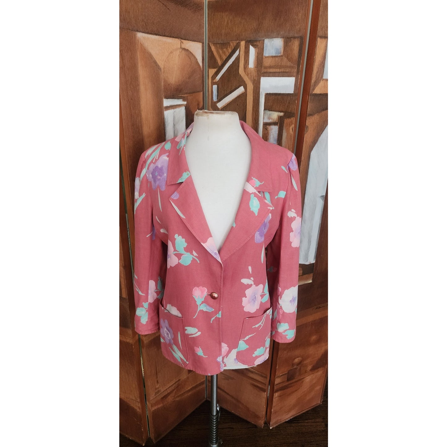 Vintage 80s Ungaro Parallèle Blazer Pink Floral Cotton Print Jacket