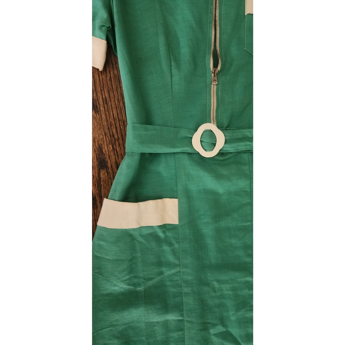 Vintage 1940s Uniform Dress Waitress Green White Ladies Garment Workers ILGW