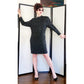 Vintage 80s Rhinestone Beaded Dress Black Long Sleeves by Richilene / M