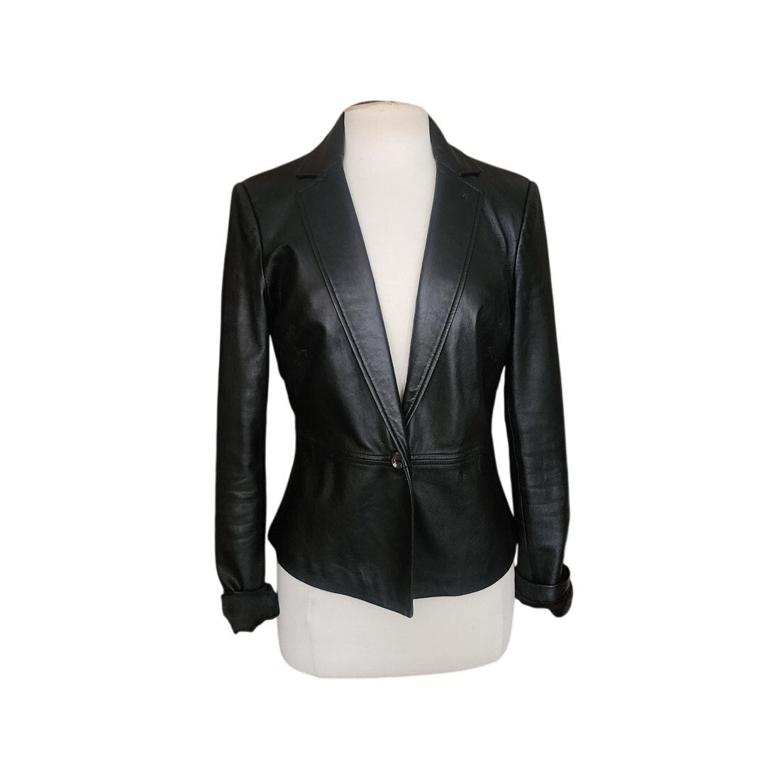 Vintage 1990s Caché Leather Blazer Tailored Lambskin Single Button