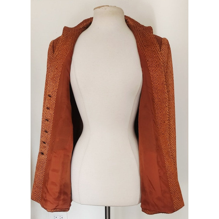 Vintage Copper Orange Blazer Paola Quadretti Valentino Tissus Silk Wool Blend