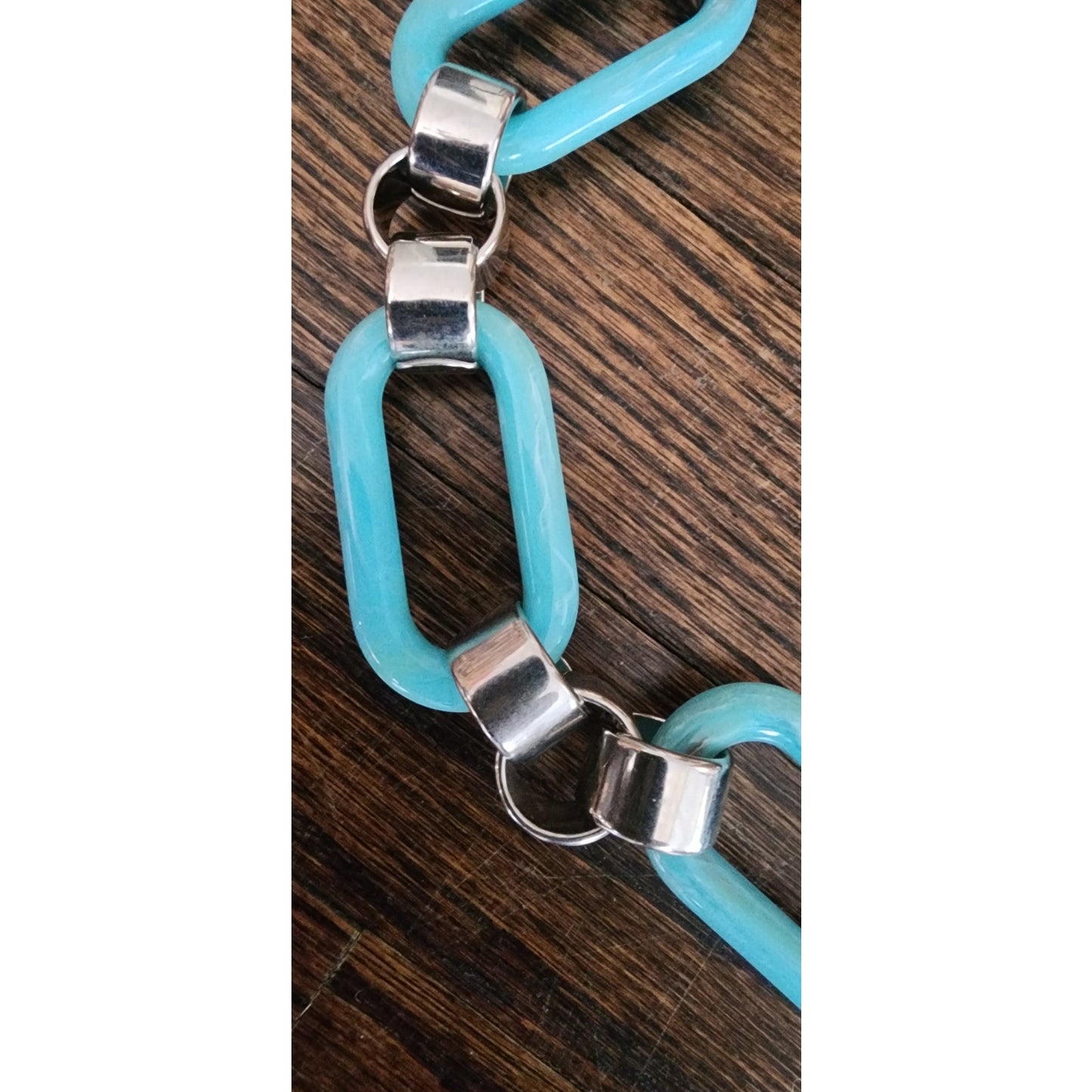 Vintage Y2K PONO by Joan Goodman Resin Chain Link Necklace Aqua Blue Silver Statement Italy