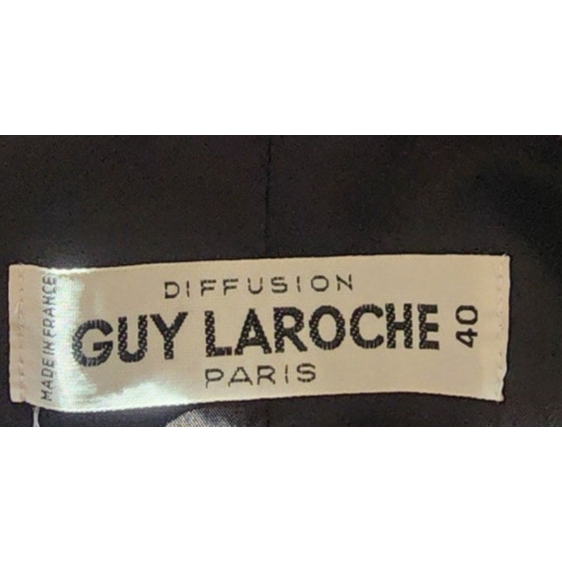 Vintage 80s GUY LAROCHE Gray Tweed Blazer Black Leather Collar / M