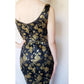 Vintage 1960s Cocktail Dress Black Gold Floral Beaded Brocade Sleeveless Wiggle Party Dress Ornate S