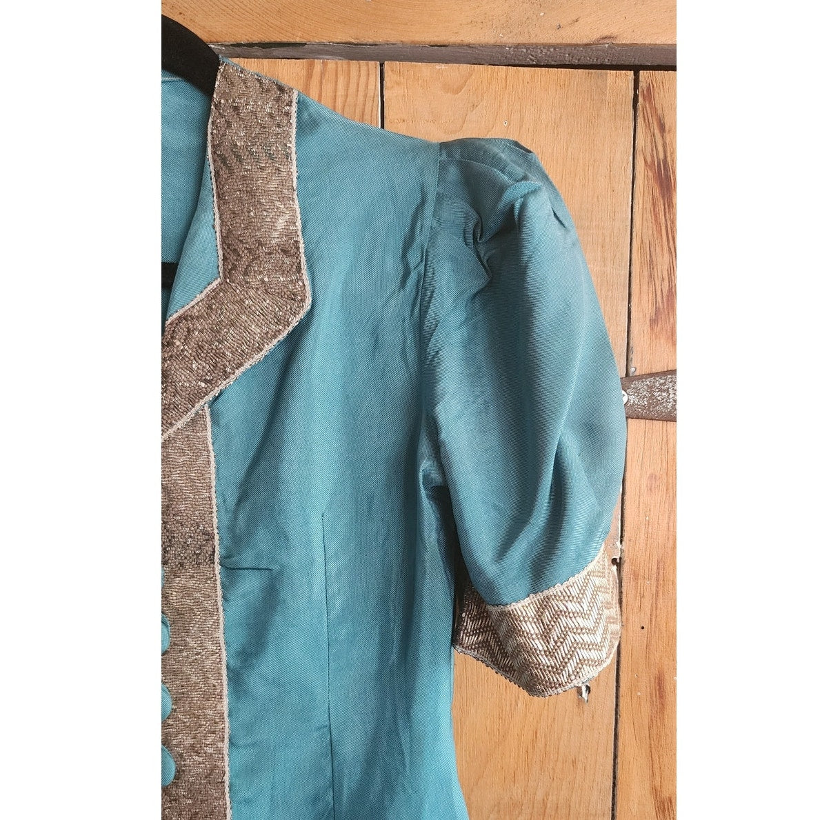 Vintage 30s Pants Top Set Play Suit Playwear Blue Silk, Silver Embroidery