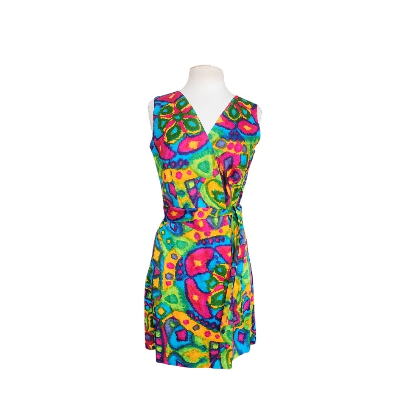 Vintage 60s Psychedelic Print Dress Rhapsody by Glazier Sleeveless Wrap Style