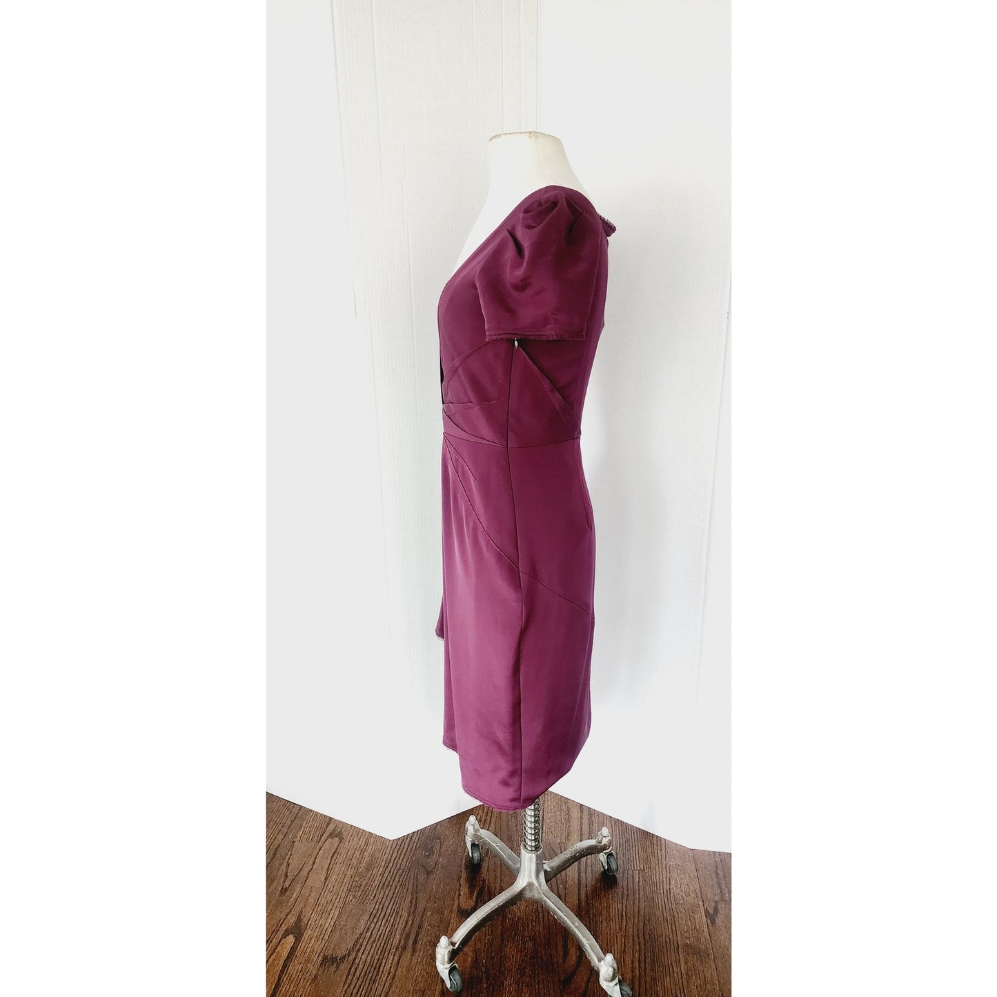Vintage Y2K Zac Posen Dress Plum Purple with Side Waterfall Scarf NWT