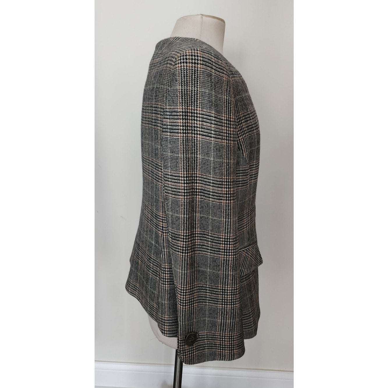 Vintage 2000s Armani Collezioni Blazer Wool Plaid Jacket Leather Sash Tie