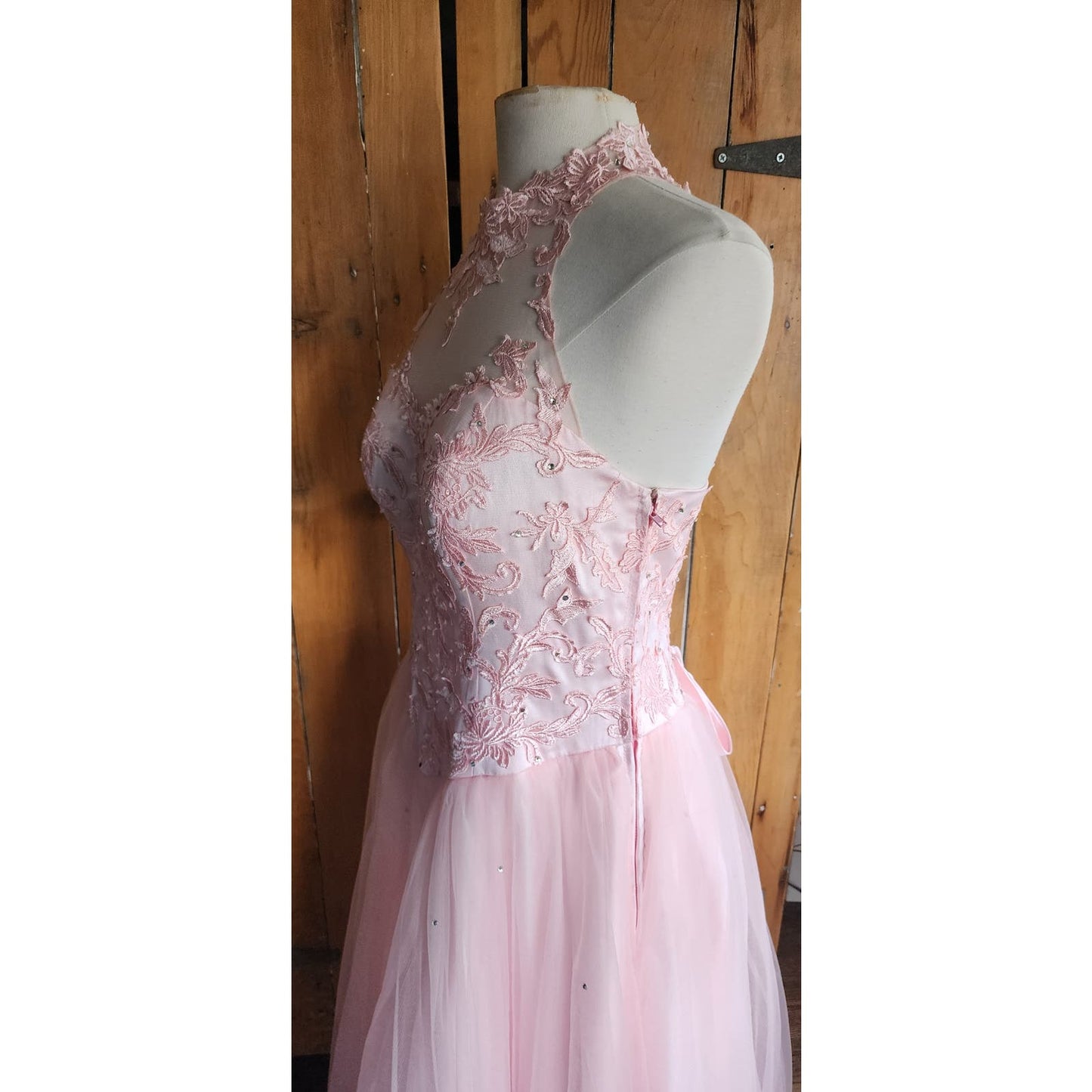 Y2K Era Pink Princess Dress Tulle Lace Embroidery Corset Lace Back Barbie