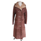 Vintage 70s Shearling Coat Brown Suede Long Parka Double Breasted