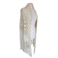 Vintage Cream Crochet Lace Piano Shawl Oversized Macrame Silk Ribbon Wrap Fringed