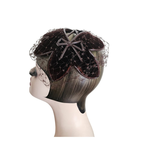Vintage 50s Bes-Ben Hat in Brown Velvet w/Bows Chicago Midcentury Millinery