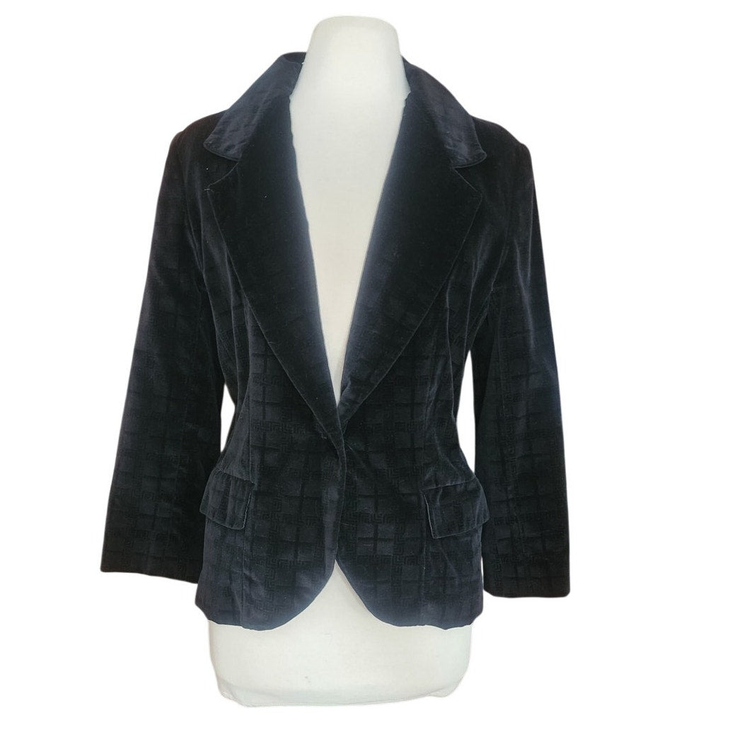 Vintage 70s Black Velvet Blazer Fitted Jacket Gino Rossi / Small