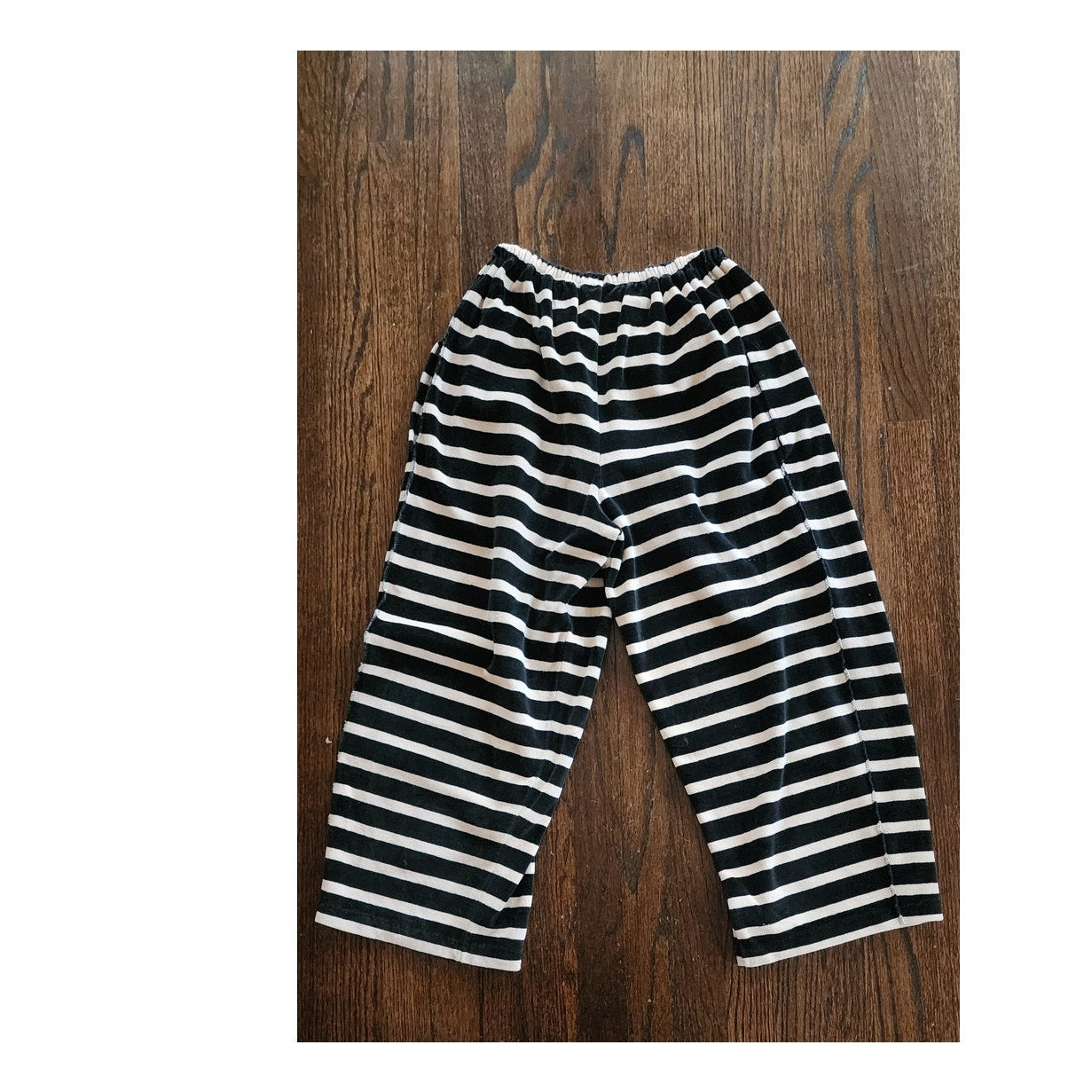 Vintage 1980s Sonia Rykiel Pants Black White Striped Velour Elastic Waist