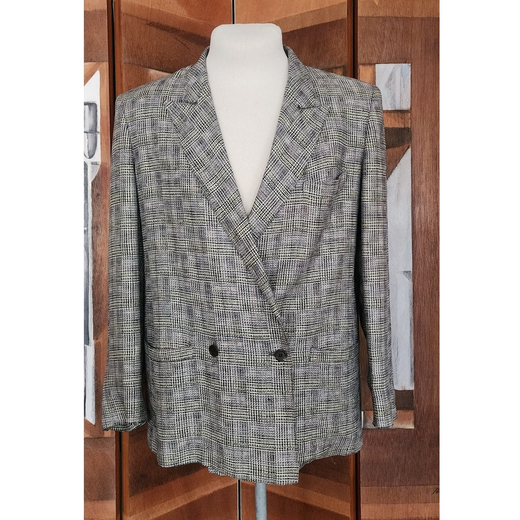 Vintage 80s Gucci Mens Blazer Gray Plaid Linen Double Breasted Sz 48