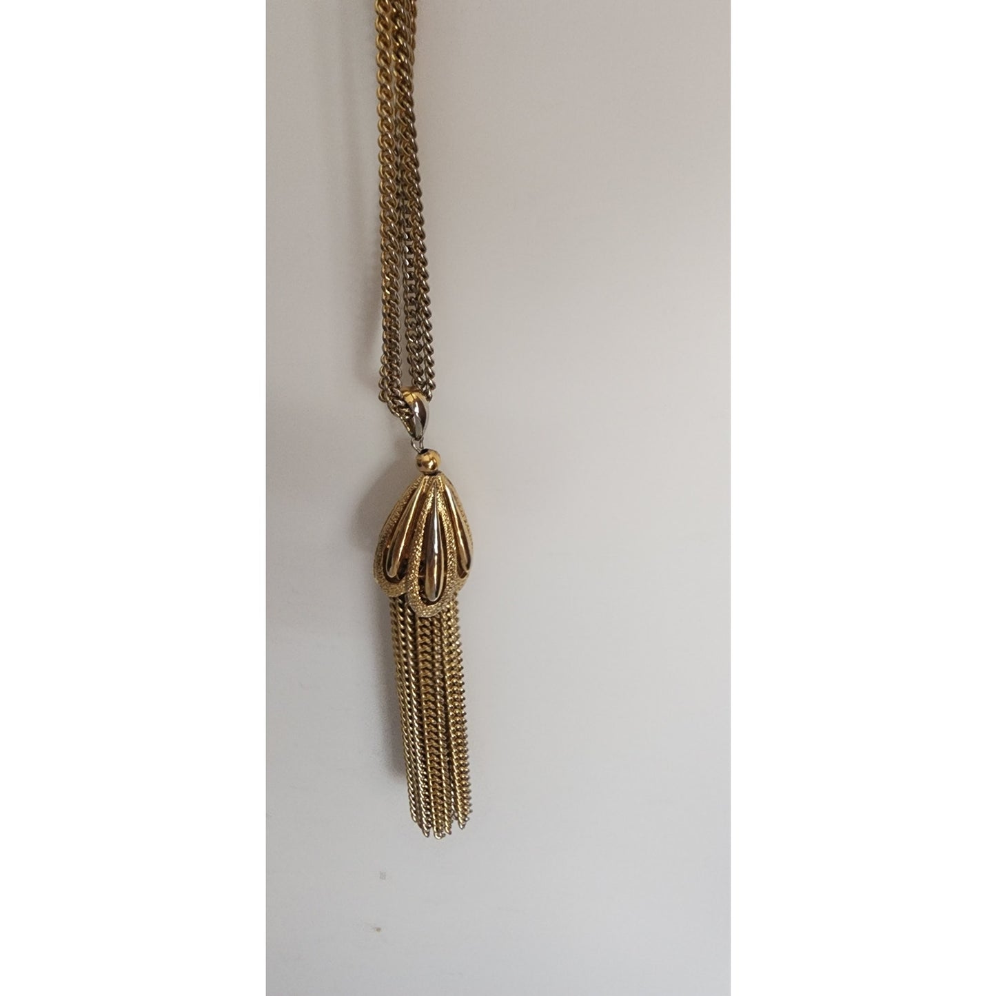 Vintage 60s Monet Tassel Necklace Goldtone Metal