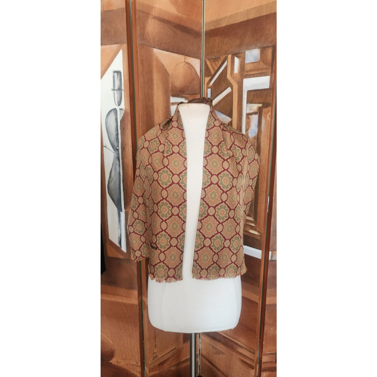 Vintage 1990s Jil Sander Scarf Brown Gold Silk Print Baroque Tessellation