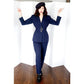 Vintage 1990s Navy Blue Pant Suit w/Belted Blazer Kasper /S