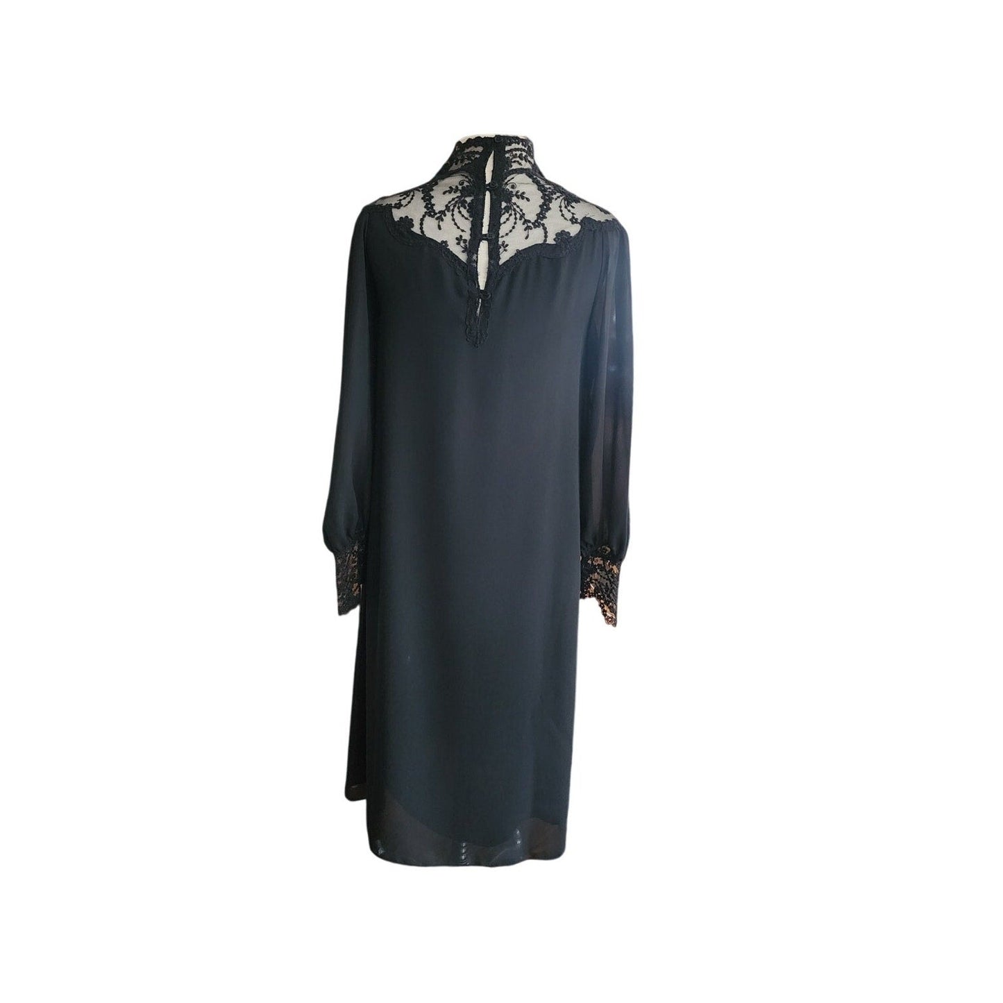Vintage 1970s Giorgio Sant'Angelo Dress Black Silk Georgette & Lace