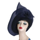 Vintage Navy Blue Hat in Wool & Mesh Oversized Asymmetrical Mr John Classic