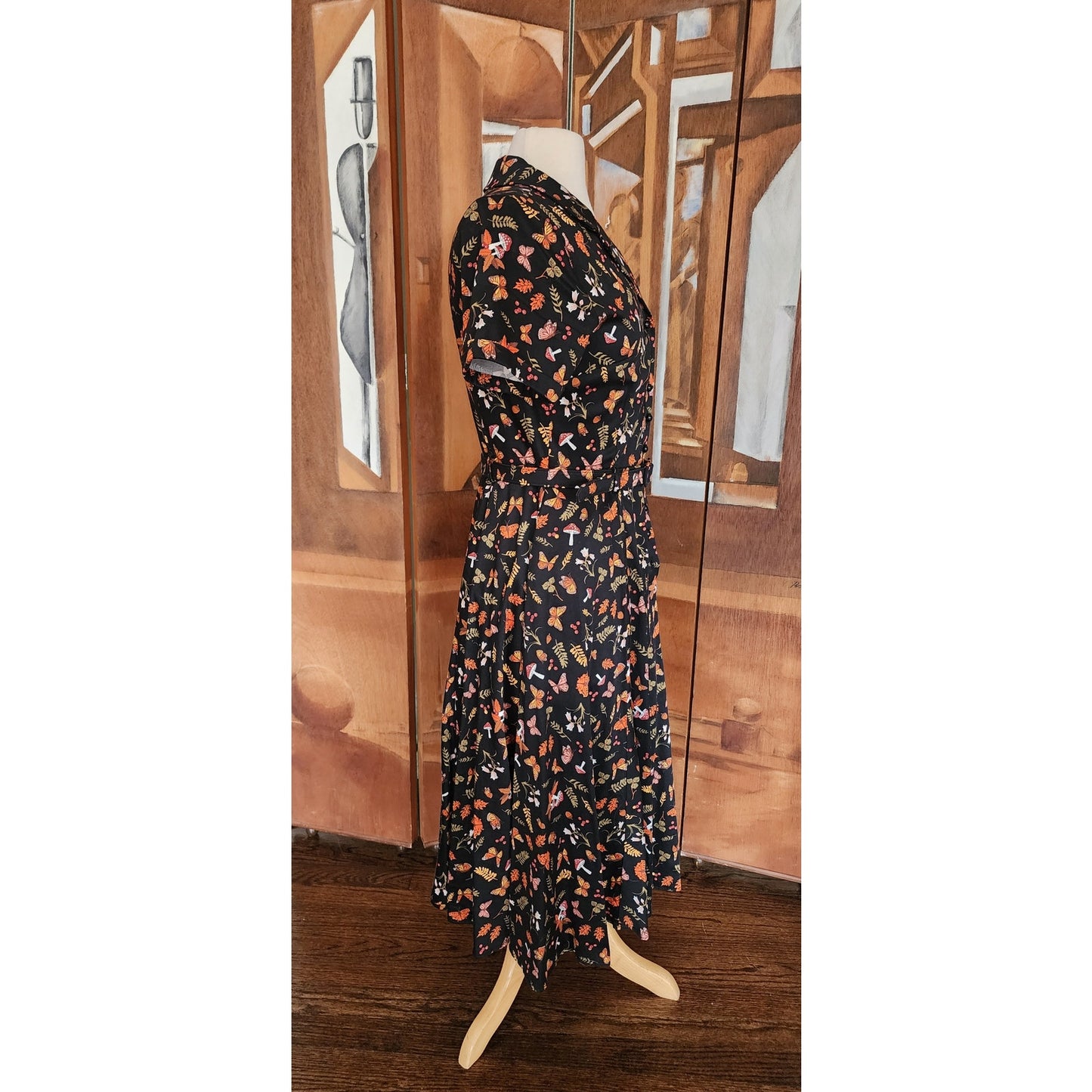 COLLECTIF Retro 50s Style Shirtdress Rockabilly Dancing Dress Mushroom Butterfly Print