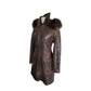 Vintage 2000s Brown Leather Parka Coat w/Fur Lined Hood & Shearling Liner Fitted S