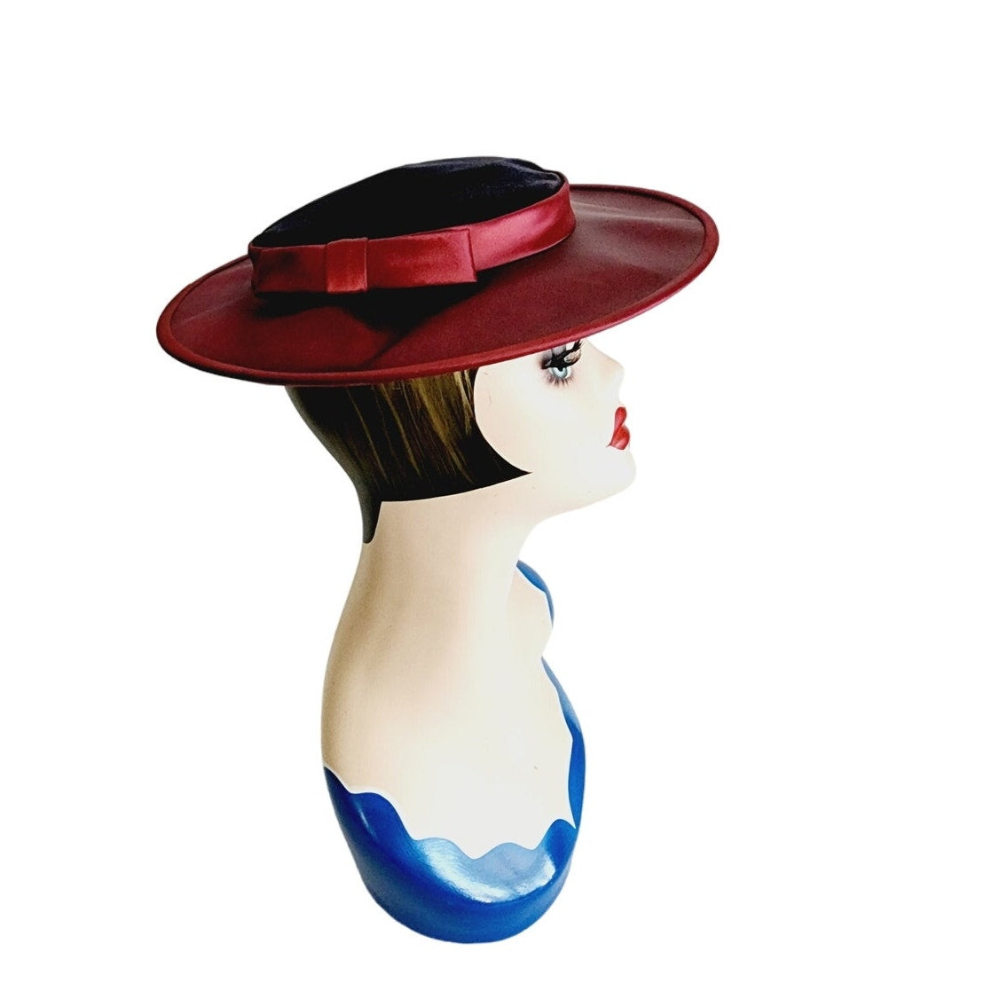 Vintage 50s Saucer Hat Burgundy Red Velet Satin Lytton's