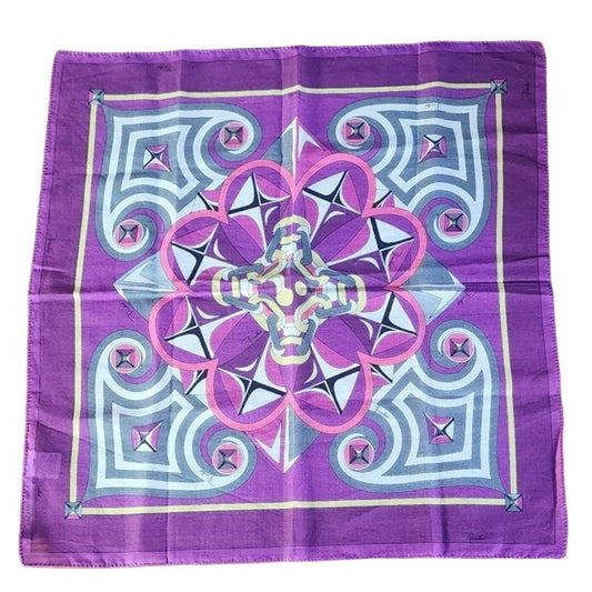 Vintage Pucci Cotton Print Scarf Purple Pink Pattern 16" Square Foulard