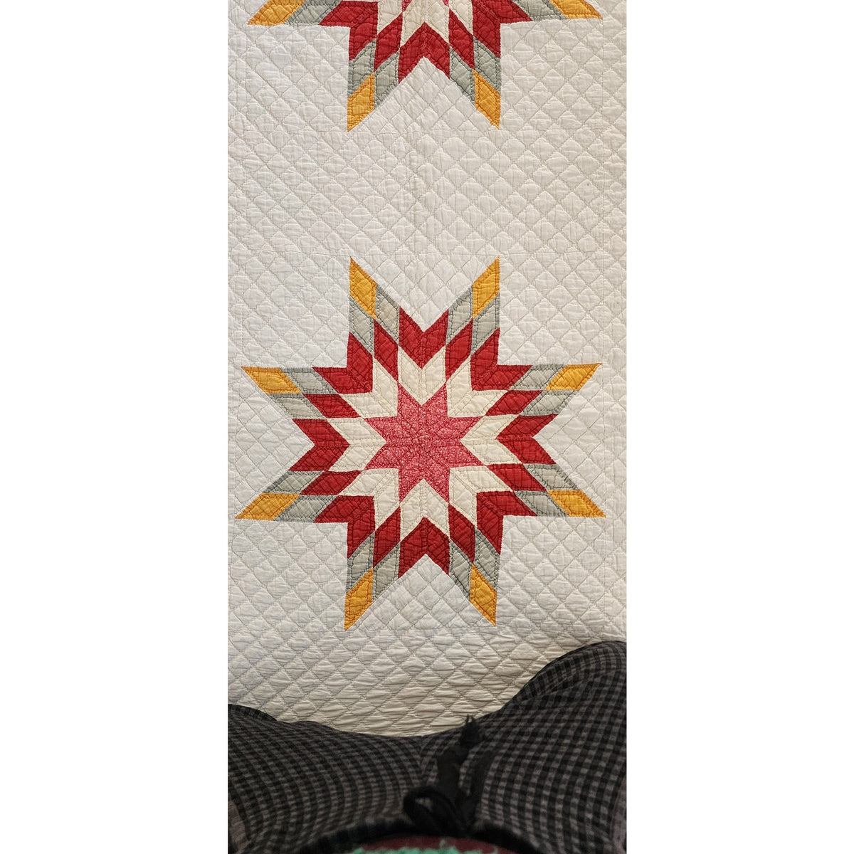 Antique American Quilt 1800s Star Of Bethlehem Cotton Turkey Red Cheddar Yellow on Ivory
