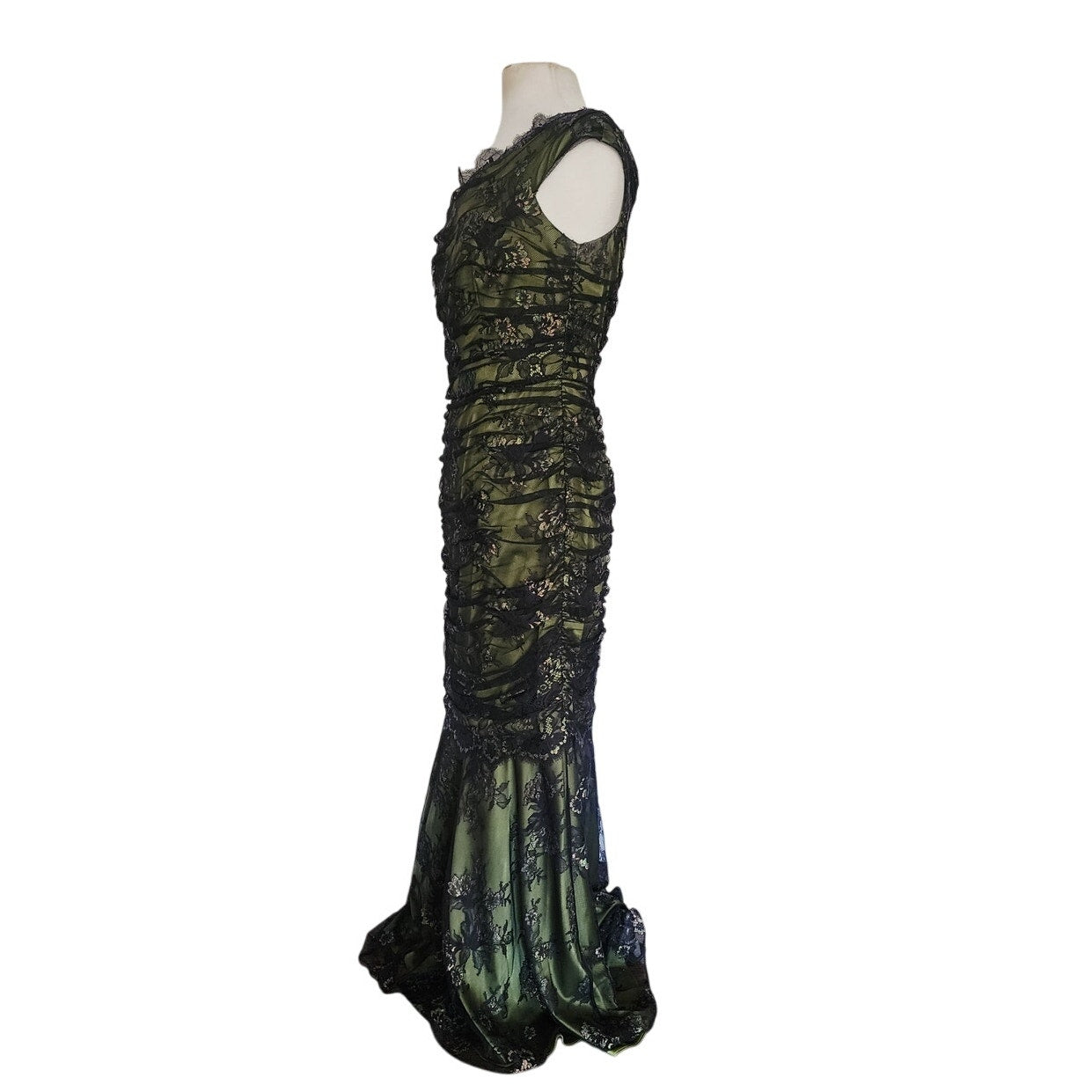Vintage 2000s M for Missoni Evening Dress Green Black Lace Off the Shoulder / M