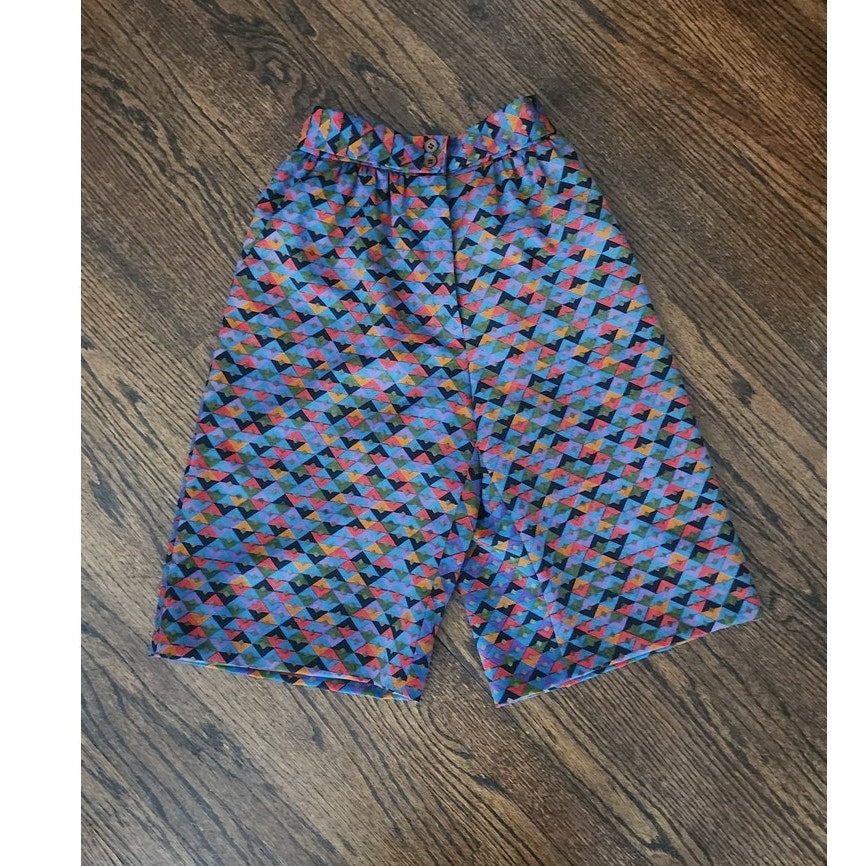 Vintage 1980s Giorgio Armani Shorts Geometric Mosaic Print High Waisted Long Bermuda