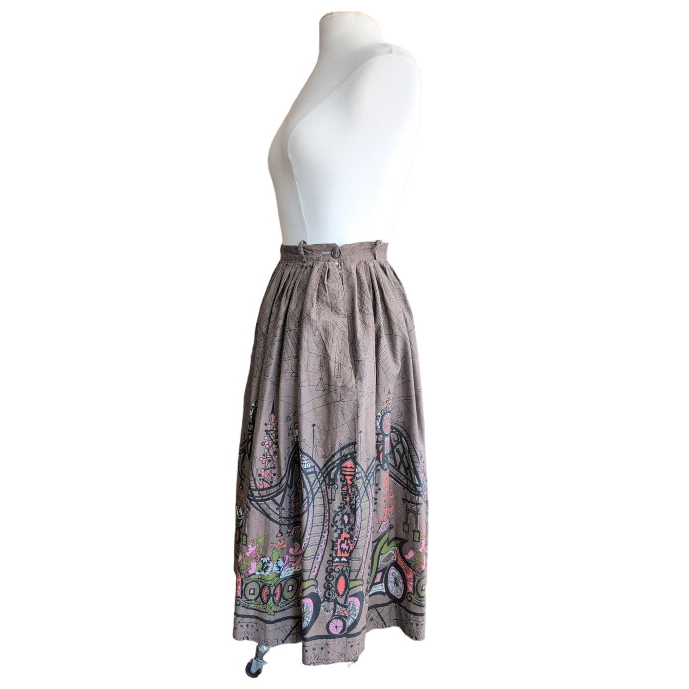 50s Rockabilly Skirt Novelty Cotton Print Circus Folk by Betty Sue