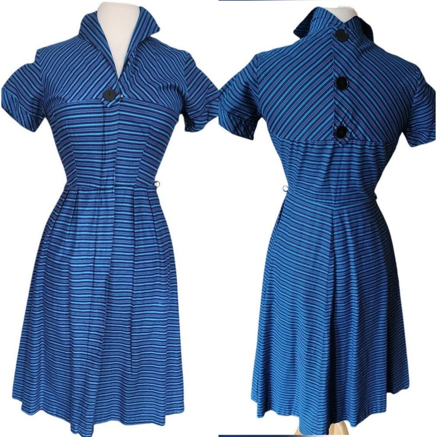 Vintage 50s Glenbury for Huntington Blue Striped Fit & Flare Day Dress