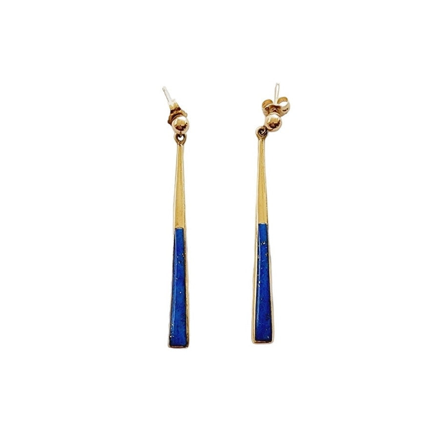 Vintage KBN 14K Gold Dangle Earrings w/Lapis Lazuli