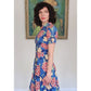 Vintage 30s Blue Floral House Dress Maxi Lounger Puff Sleeve Zip Front XS