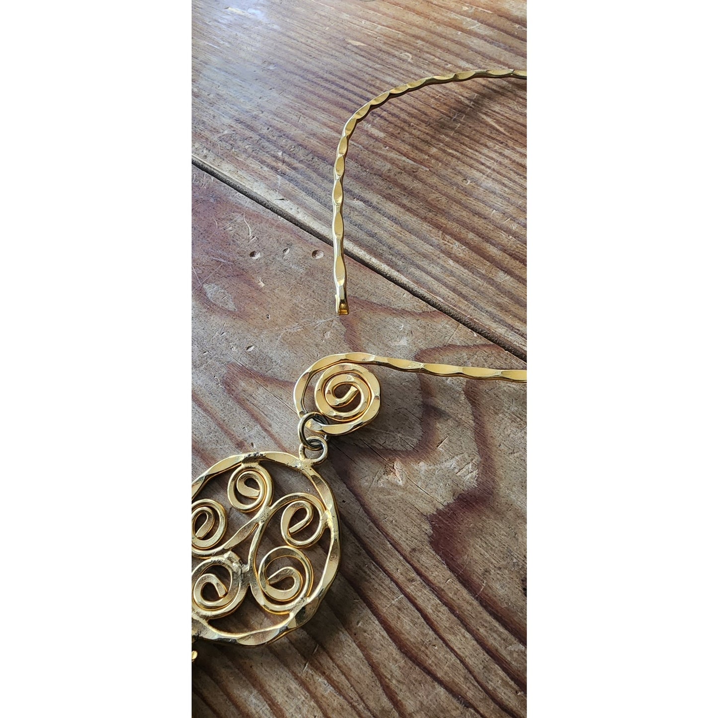 Vintage 1970s Gold Necklace Spiral Disc Cascade Ancient Greek Style