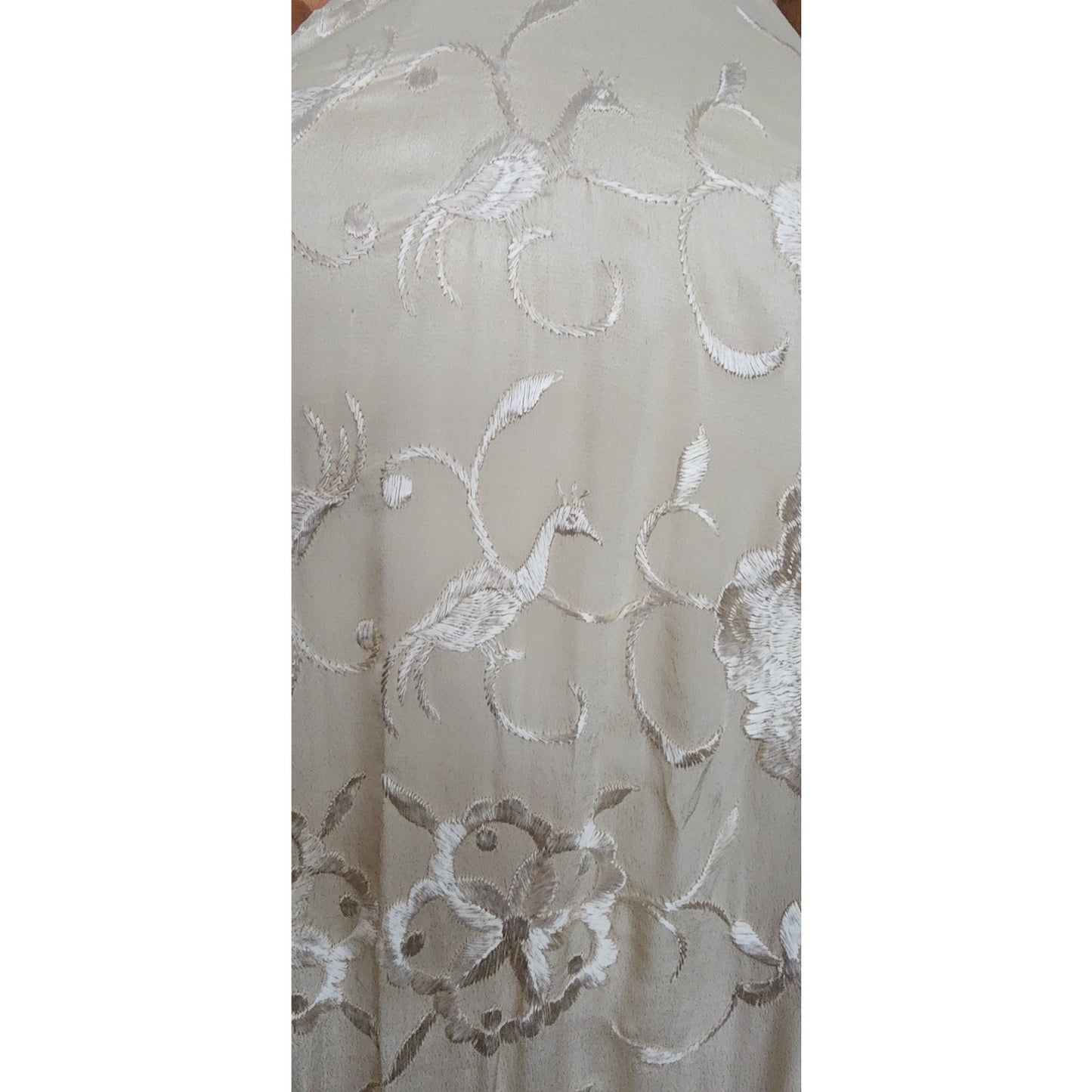 Vintage 1920s Piano Shawl Ivory Silk Embroidered Long Macrame Fringe Manila Evening Wrap
