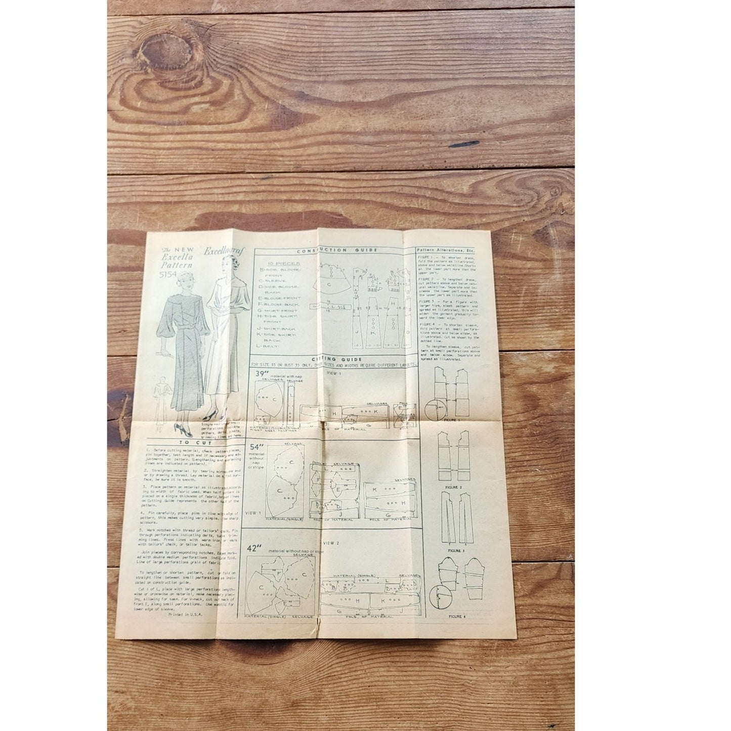 Vintage 30s Sewing Pattern ORIGINAL: Junior Miss Dress Frock Excella 5154