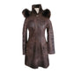 Vintage 2000s Brown Leather Parka Coat w/Fur Lined Hood & Shearling Liner Fitted S