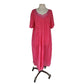 Vintage 70s Pink Caftan Dress Gauzy Crinkled Pleating & Crochet  / Chandni