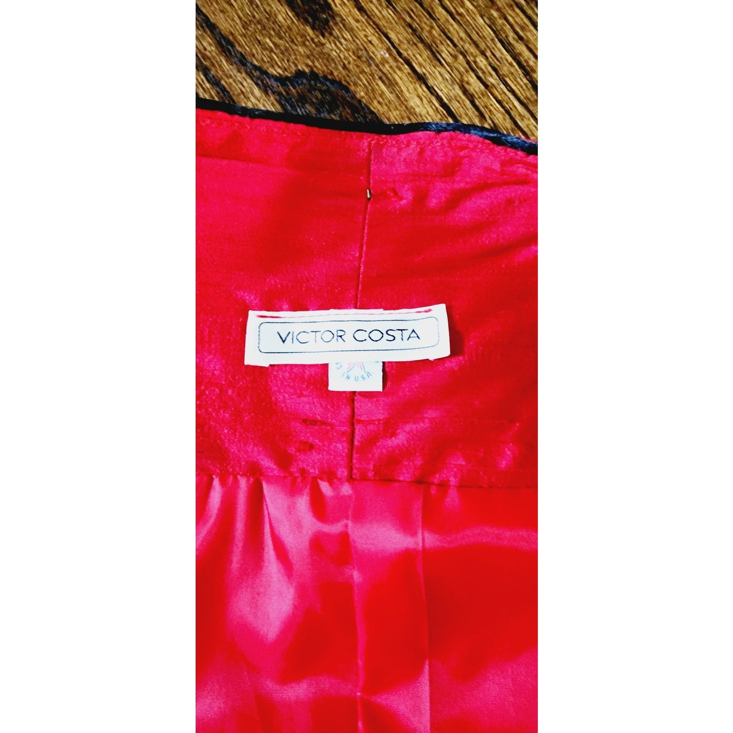 Vintage 80s Victor Costa Blazer Red Silk Black Beads Large