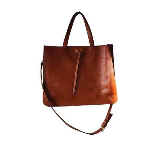 Vintage Alberto Bellucci Italian Leather Tote Messenger Tote Bag Brown Tan