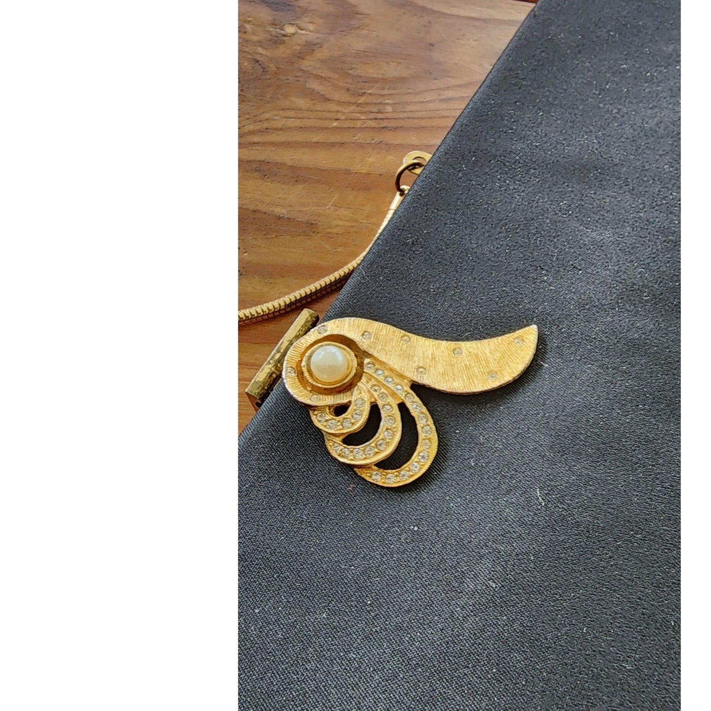 Vintage 50s Evening Bag Black Silk Clutch w/Gold Rhinestone Clasp