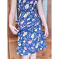 Vintage 40s Rayon Print Midi Dress Dark Blue Floral w/Belt & Diagonal Peplum