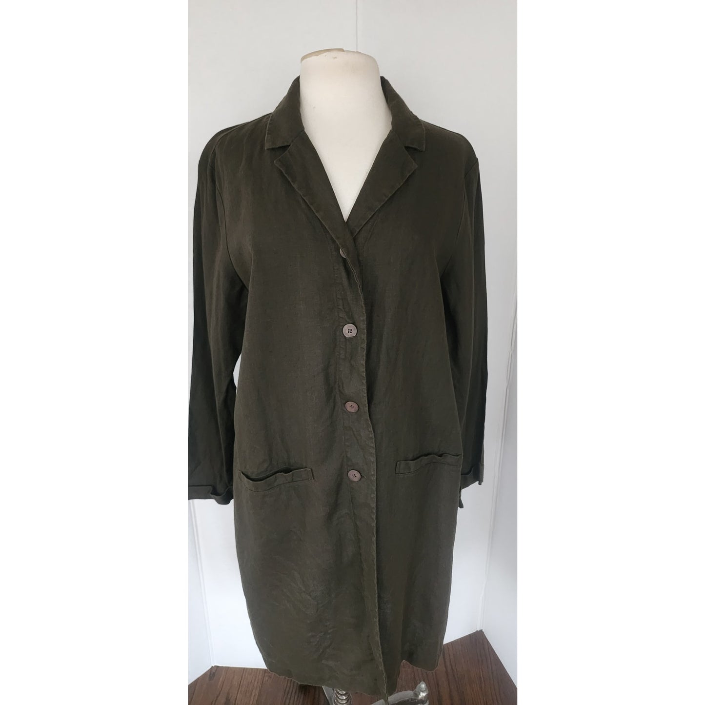 Vintage Eileen Fisher Chore Coat Brown Linen / L